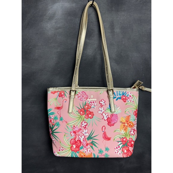 Spartina 449 Handbags - Spartina 449 Flamingo Floral Tote Bag Pink Gold Tropical Beach Summer Shoulder